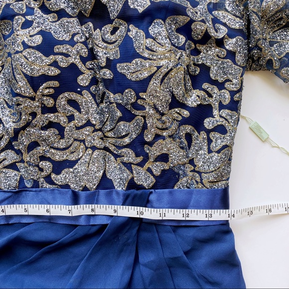 RENZ BRIDAL Navy Blue Satin Chiffon Embellished Gown - Picture 11 of 17